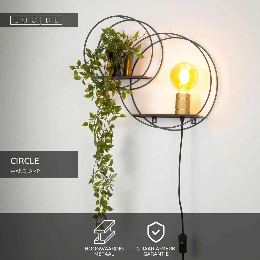 Unieke wandlamp Circle zwart met schapjes Lucide 5411212211408