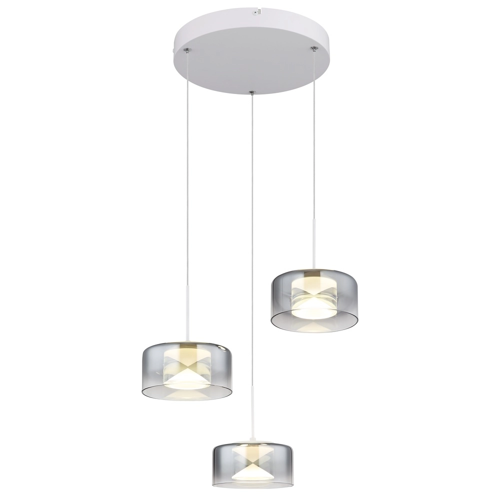 Design hanglamp Belinda 3-lichts wit met smoke glas