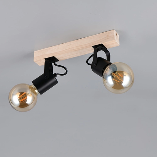 Plafondlamp dubbel Lynar zwart met hout Trio 4017807670721