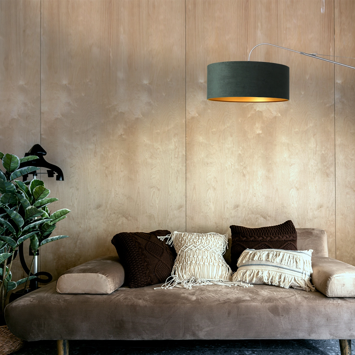 Wandlamp Elegant Classy 50cm RVS met groen velourse kap Steinhauer 8712746146004