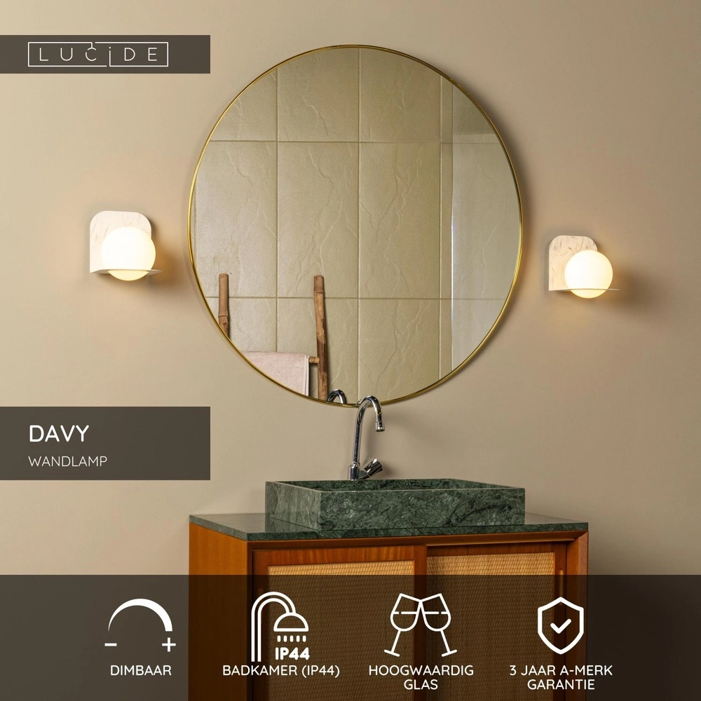 Design wandlamp Davy grijs geschikt voor badkamer Lucide 5411212040572