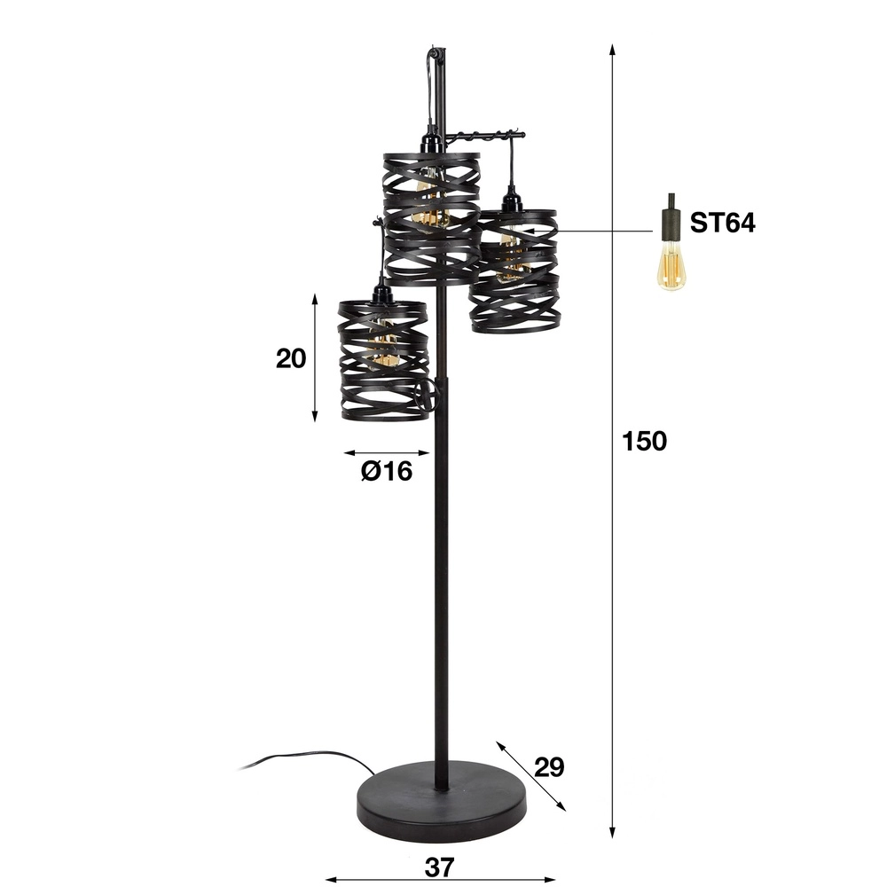 Landelijke vloerlamp Spindle 3x E27 - Slate grey Lyora 8716803513037