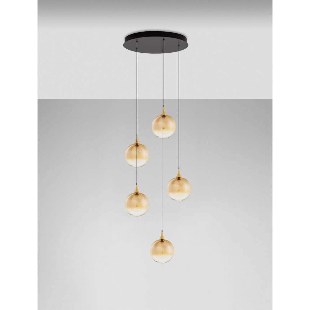 Pendant lamp Orenda round 5-light amber glass Lyora 5212017477651