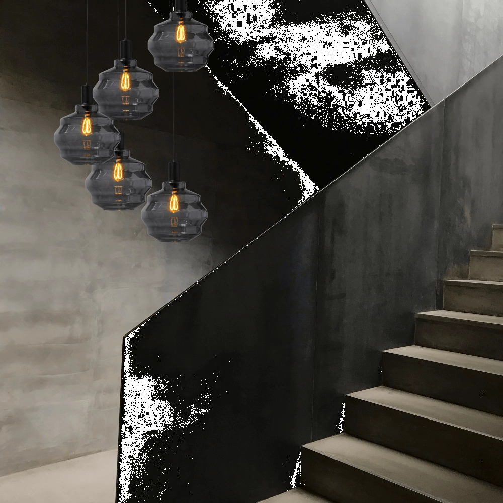 5-lichts vide hanglamp - zwart - Porto met Ball smoke glazen - Ø 30cm Masterlight 8718121271033