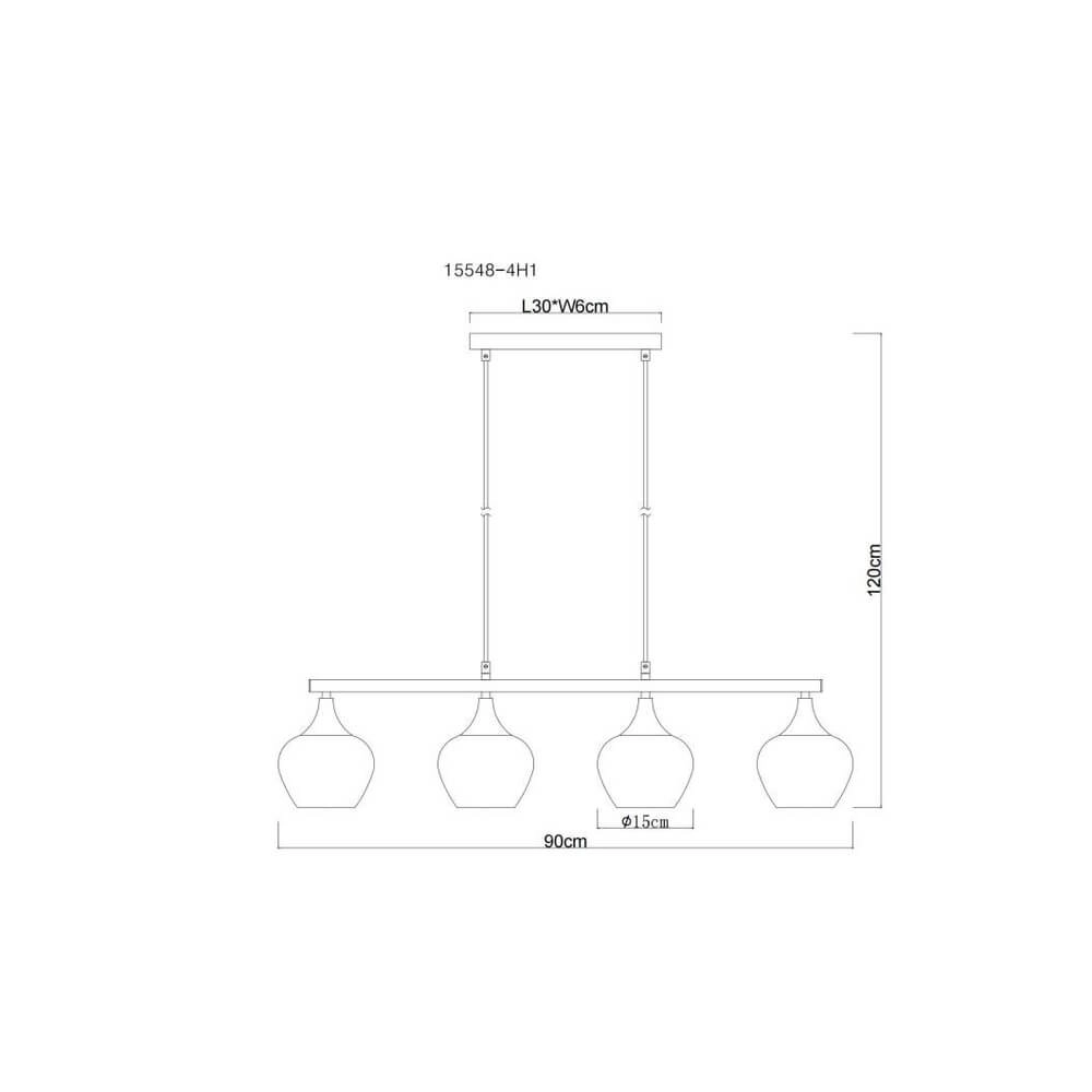 4-lichts hanglamp Maxy zwart met smoke glas Globo 9007371471188