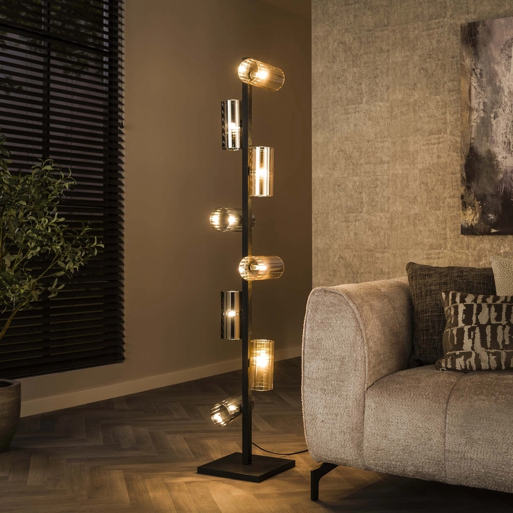 Vloerlamp Cylinder met smoke en amber glas Lyora 8716803512436