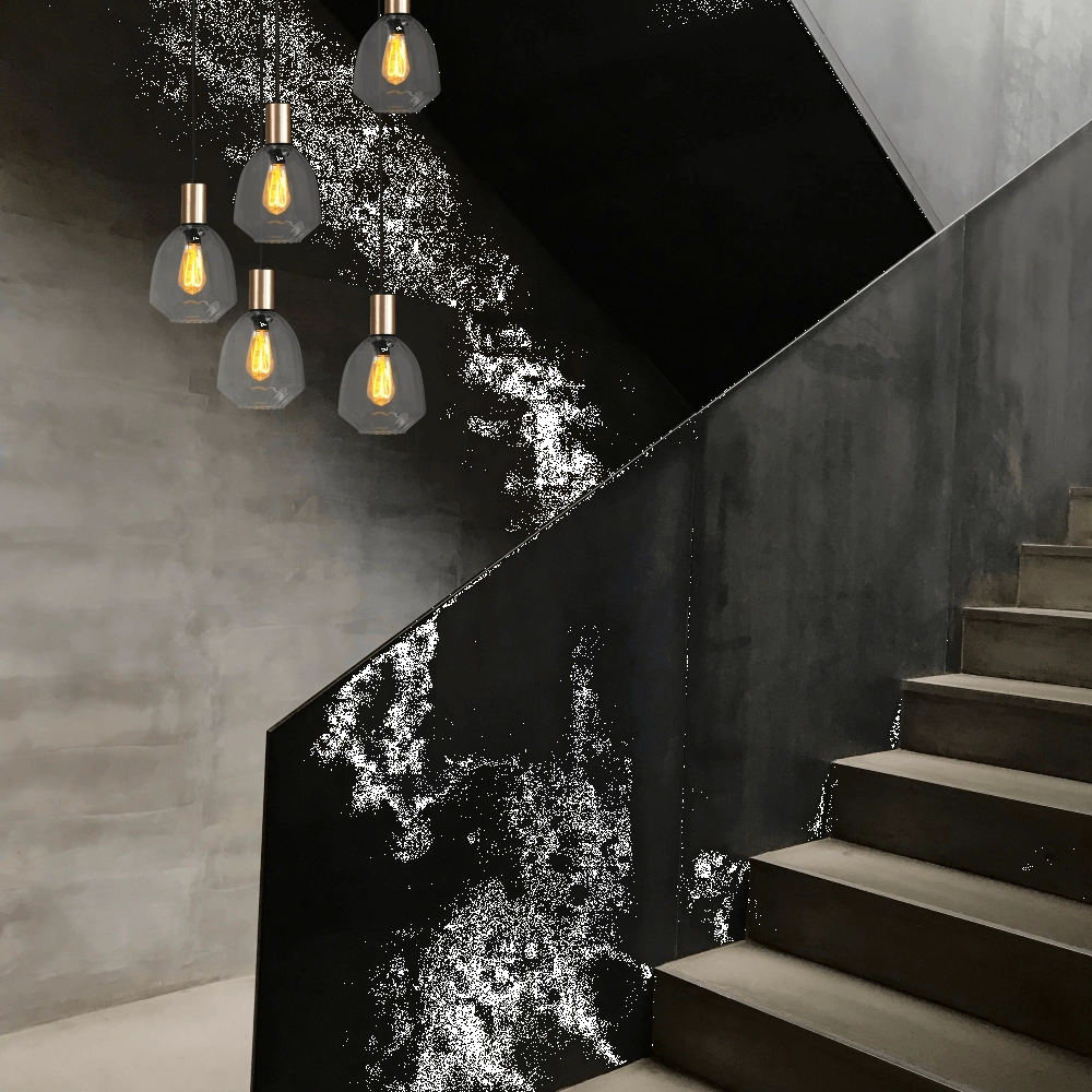 5-lichts vide hanglamp - goud - Porto met Nicolette clear glazen Masterlight 8718121271163