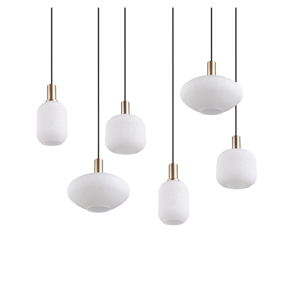 6-lichts hanglamp Emelie goud met wit glas Trio 4017807724332