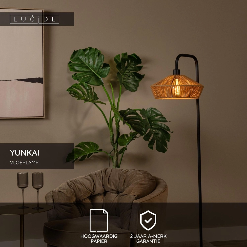 Vloerlamp Yunkai zwart met rotan Lucide 5411212106209