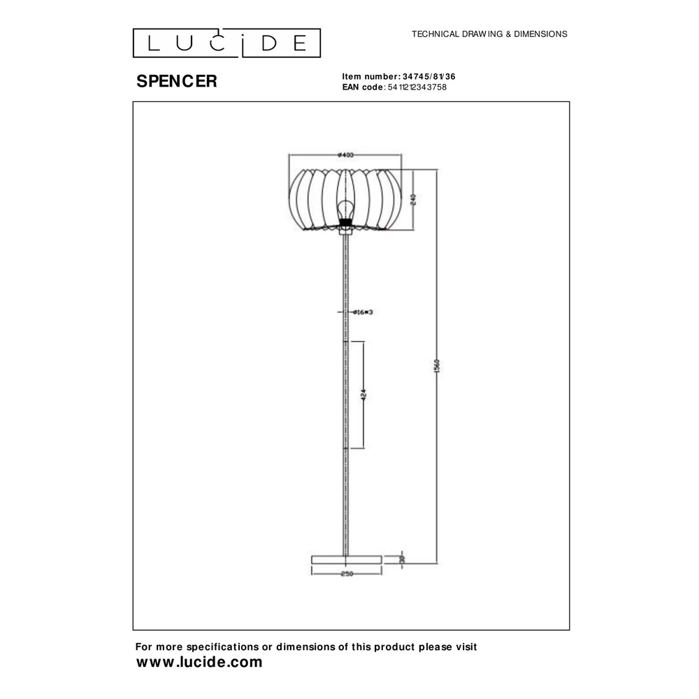 Vloerlamp Spencer grijs Lucide 5411212343758