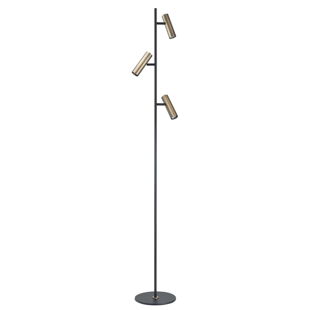 Vloerlamp Trend 3-lichts zwart met koper brons