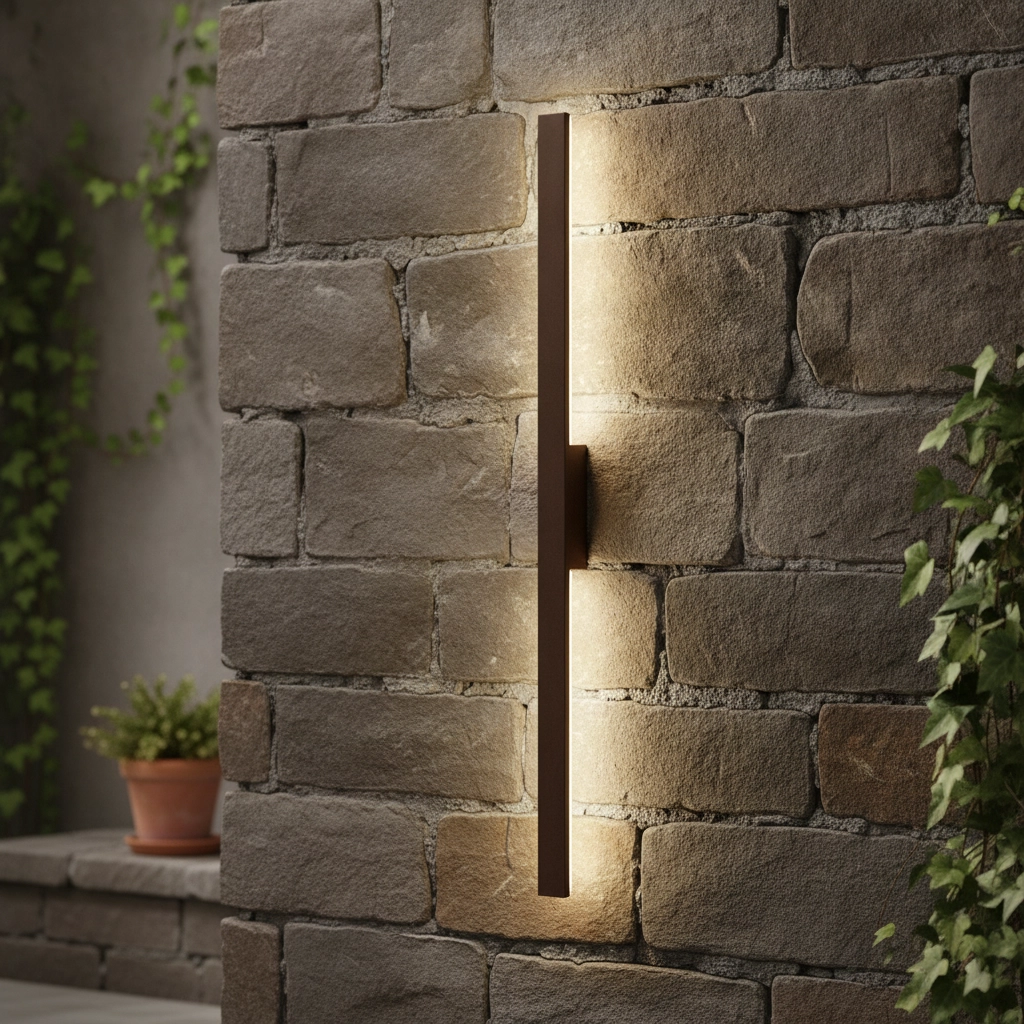 Strakke wandlamp Doul roestbruin 121cm