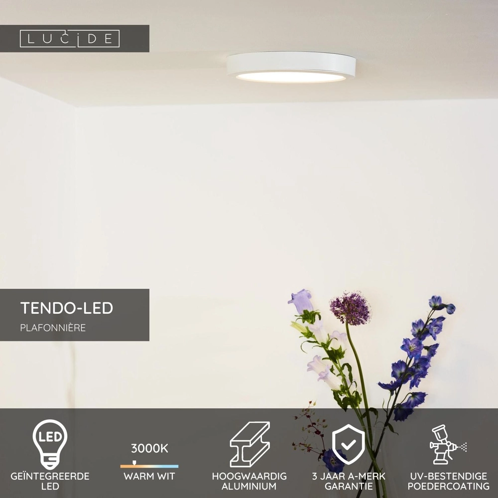 Witte plafonniere Tendo-Led Ø 22cm Lucide 5411212071767