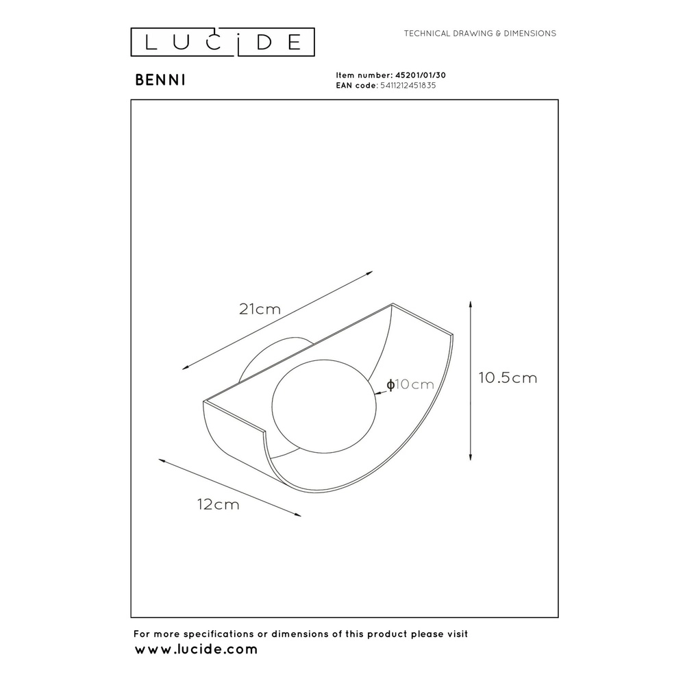 Design wandlamp Benni zwart Lucide 5411212451835