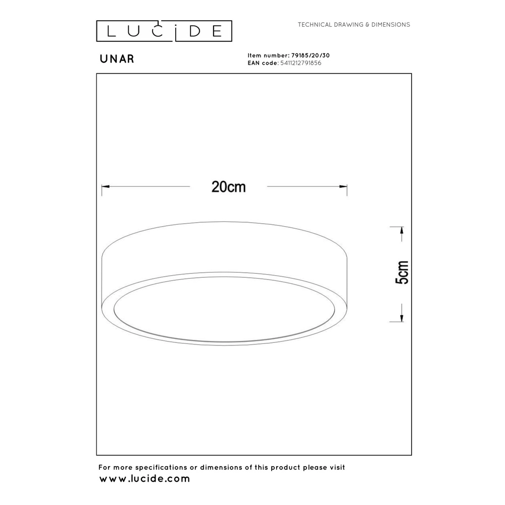 Plafonniere Unar Ø 20cm - 2700K - zwart Lucide 5411212791856