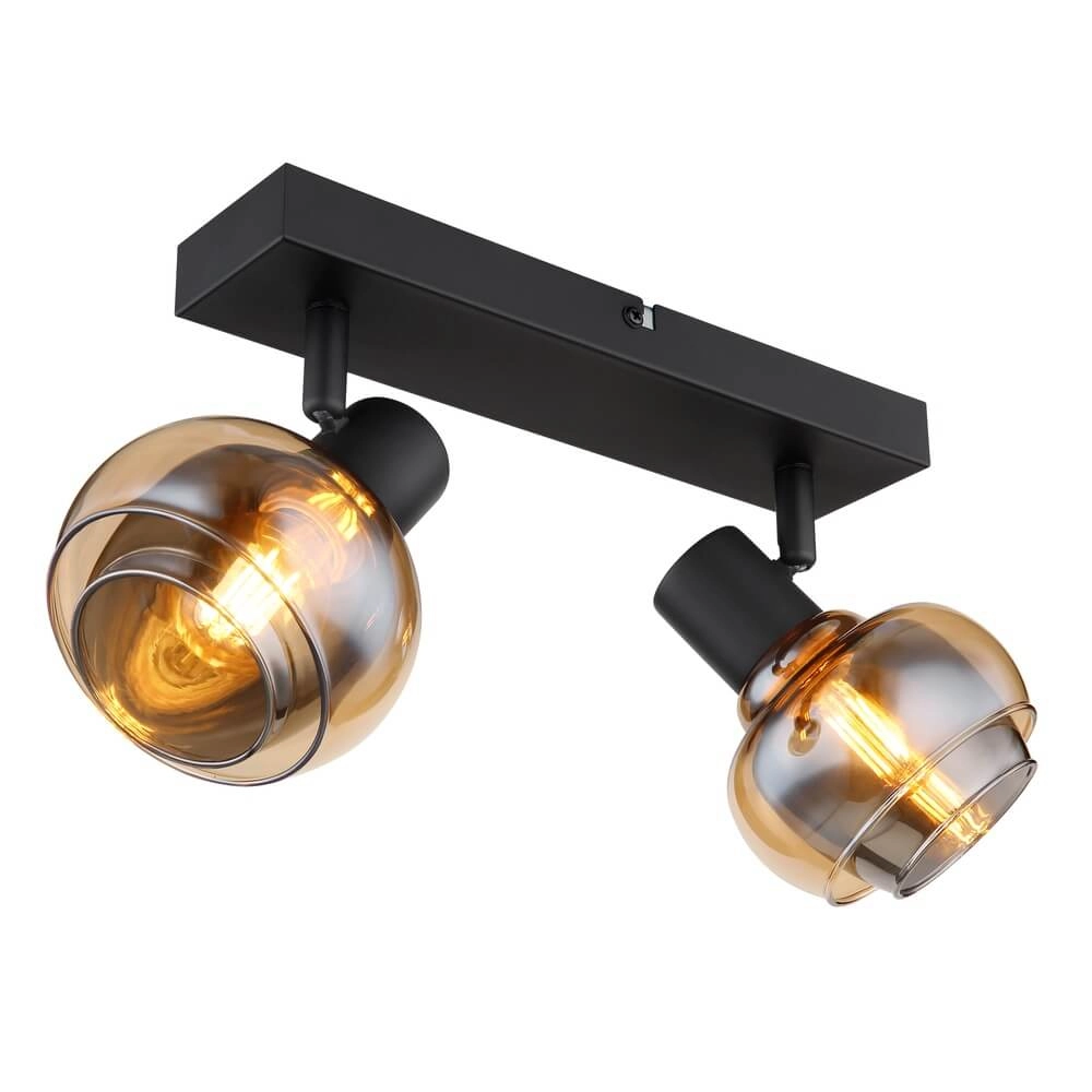 Zwarte plafondlamp Tokki 2-lichts amber smoke glas