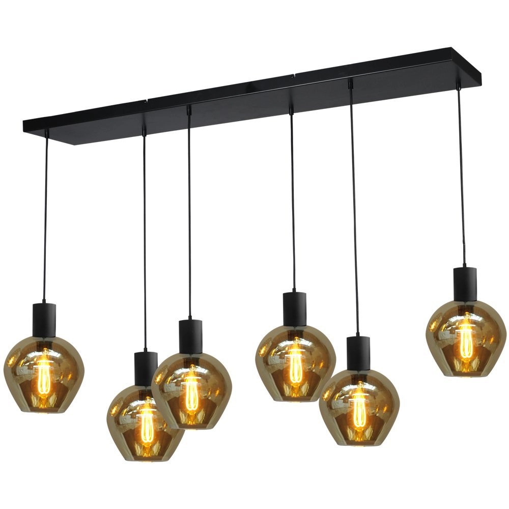 Zwarte hanglamp eetkamer Bounty 6-lichts rond glas