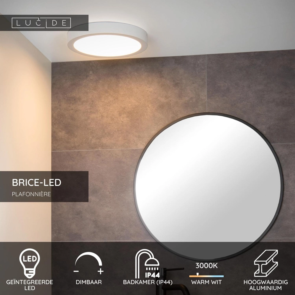 Plafonniere Brice-Led Ø 30cm - IP44 wit Lucide 5411212281319
