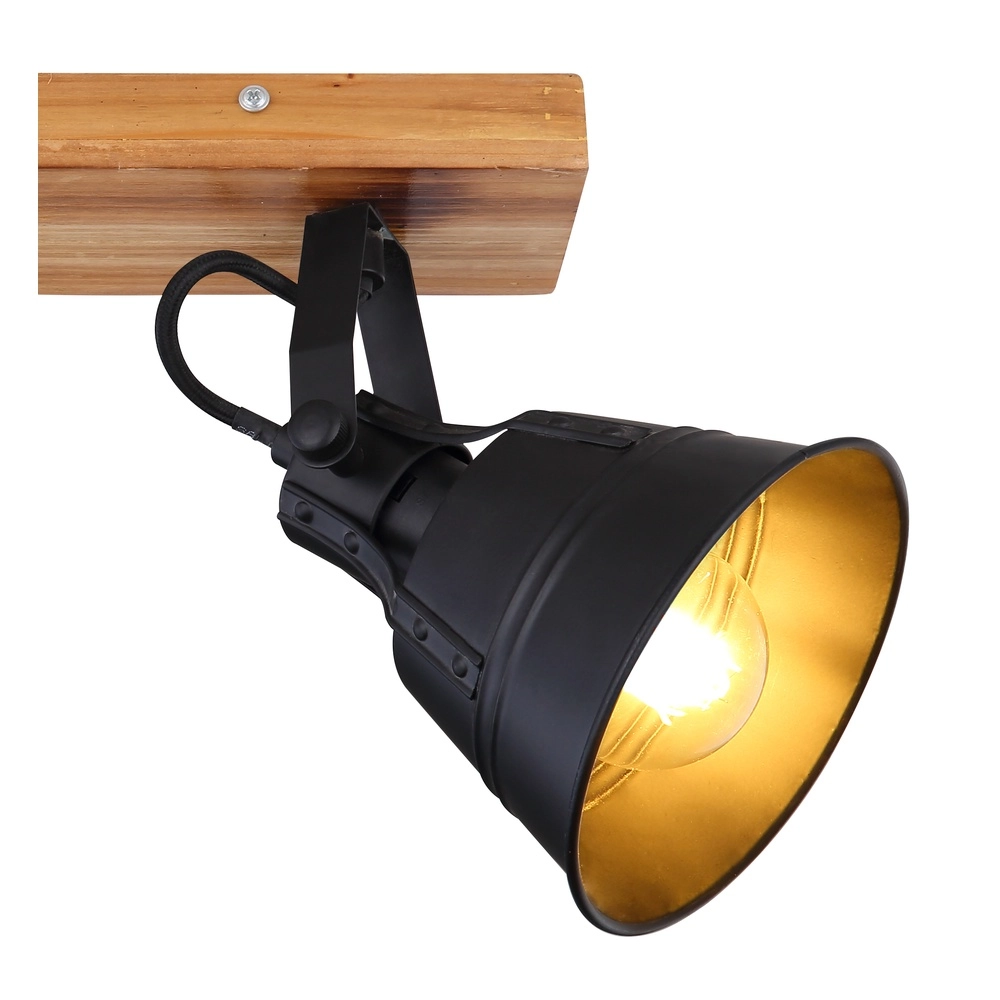 Landelijke plafondlamp Günther 2-lichts zwart met hout Globo 9007371401734