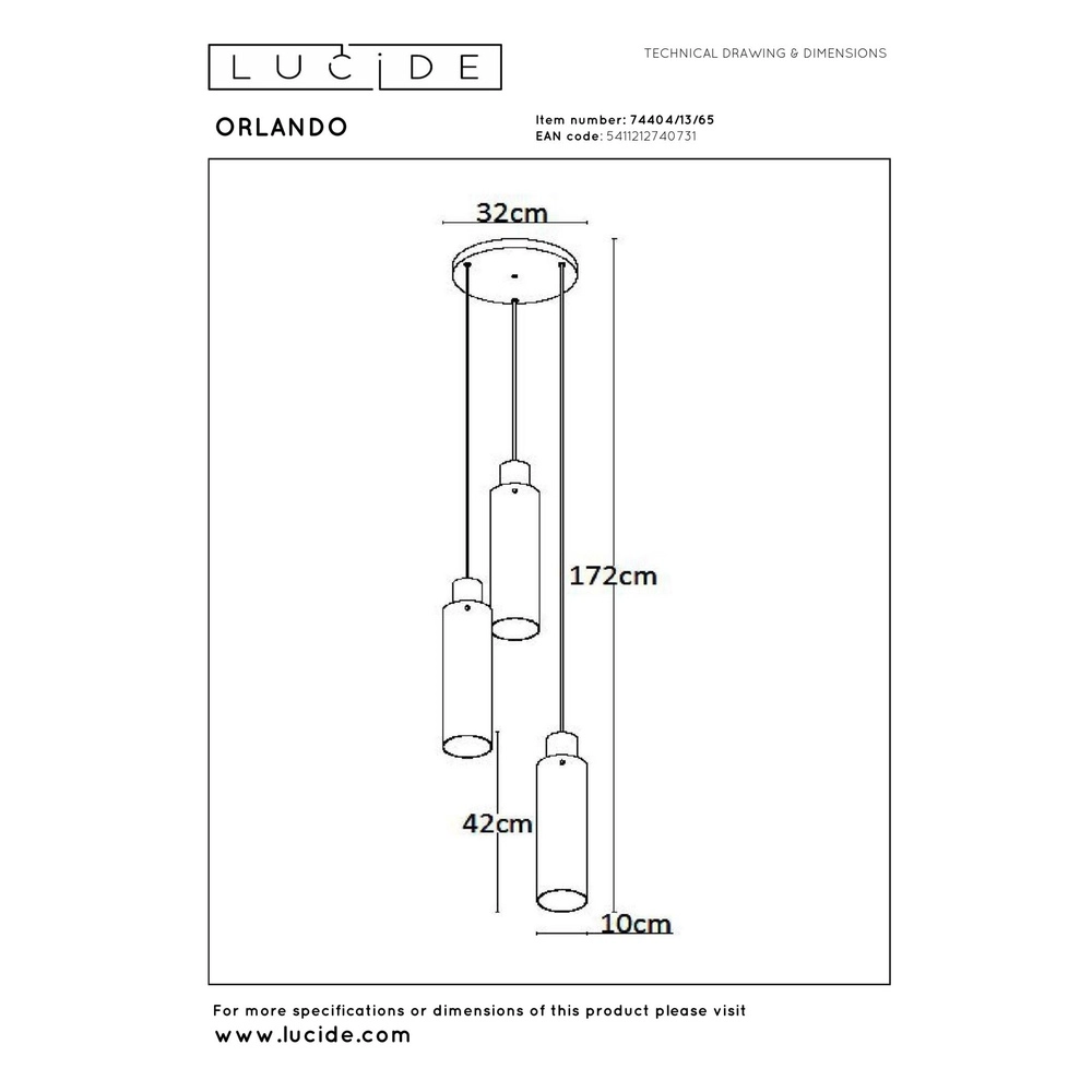 3-lichts hanglamp Orlando smoke glas Lucide 5411212740731
