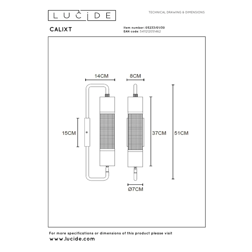 Design wandlamp Calixt zwart Lucide 5411212051462