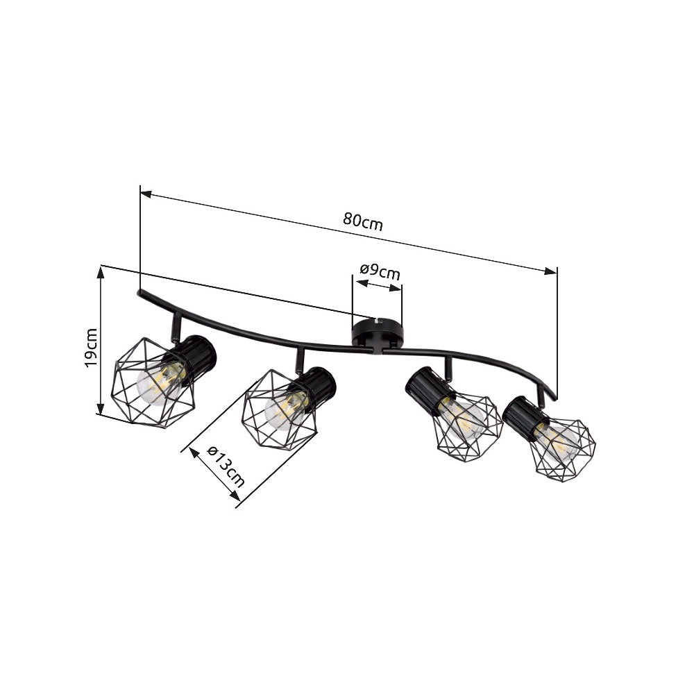 Plafondlamp Priska 4-lichts zwart Globo 9007371406173