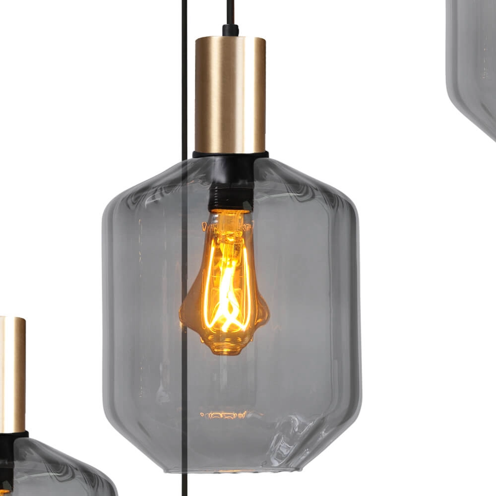 5-lichts vide hanglamp - goud - Porto met Jagger smoke glazen Masterlight 8718121271156