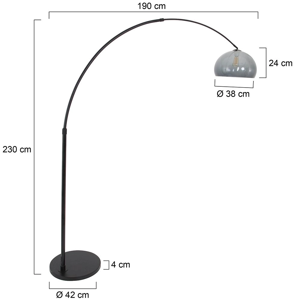 Booglamp Stresa zwart met smoke glas Steinhauer 8712746116489