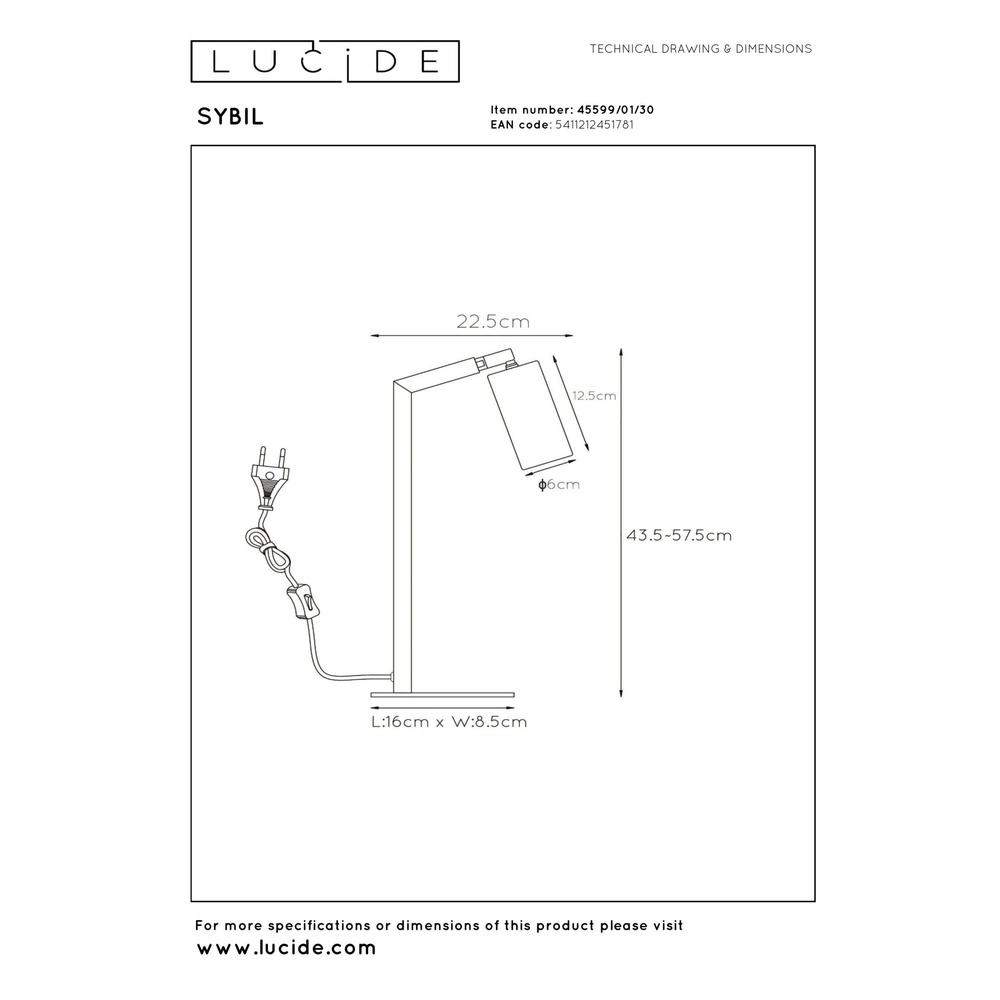 Zwarte bureaulamp Sybil design Lucide 5411212451781