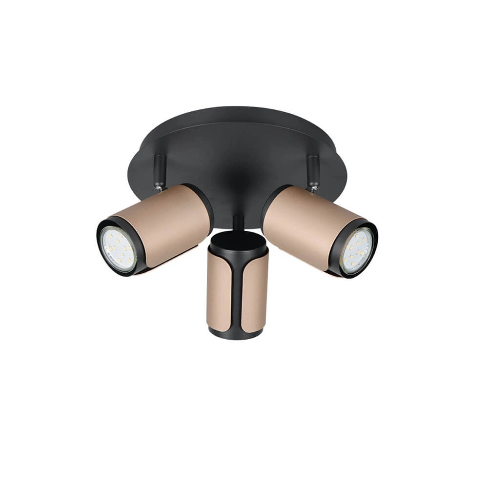3-lichts opbouwspot Gillan zwart met bruin Trio 4017807640441