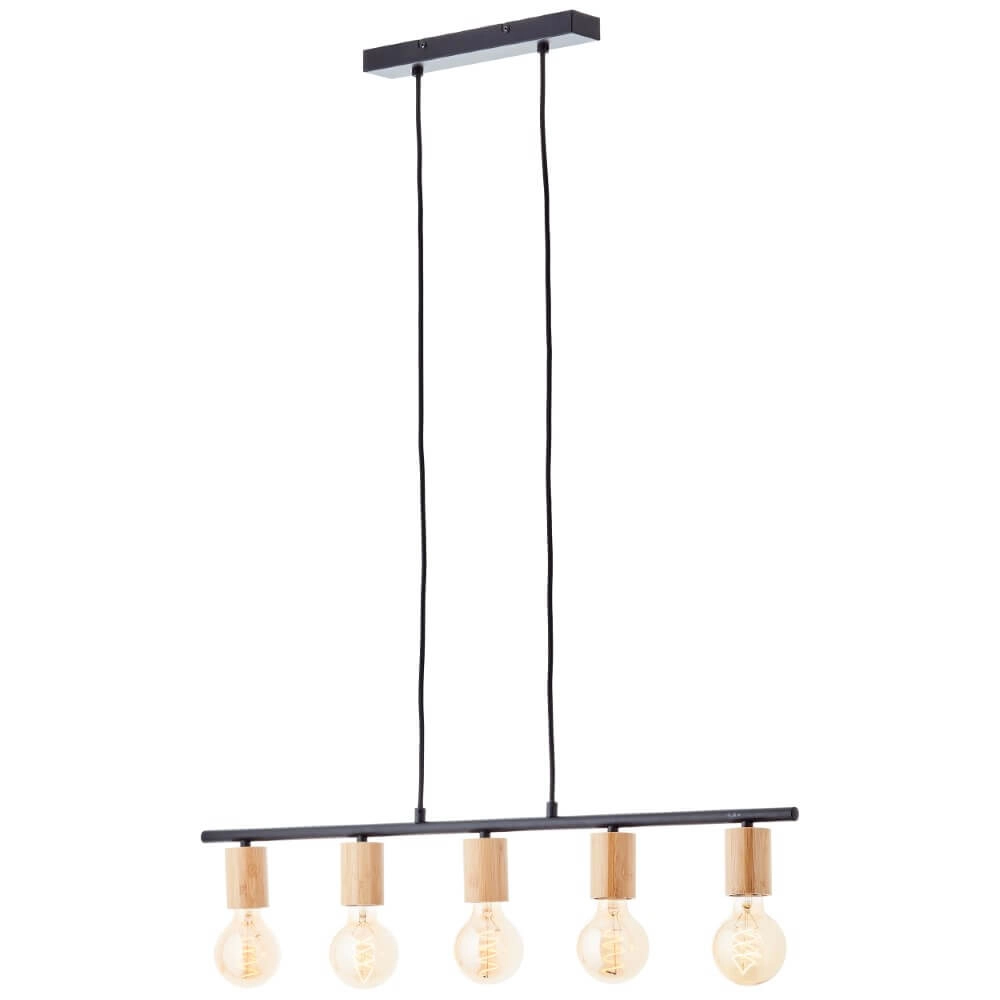 5-lichts hanglamp Kerry zwart met hout Brilliant 4004353408960