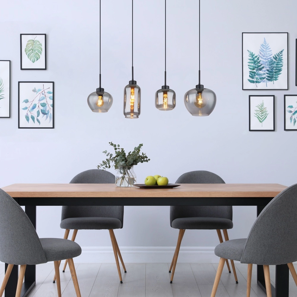 4-lichts hanglamp Matt zwart met smoke glas Globo 9007371451258