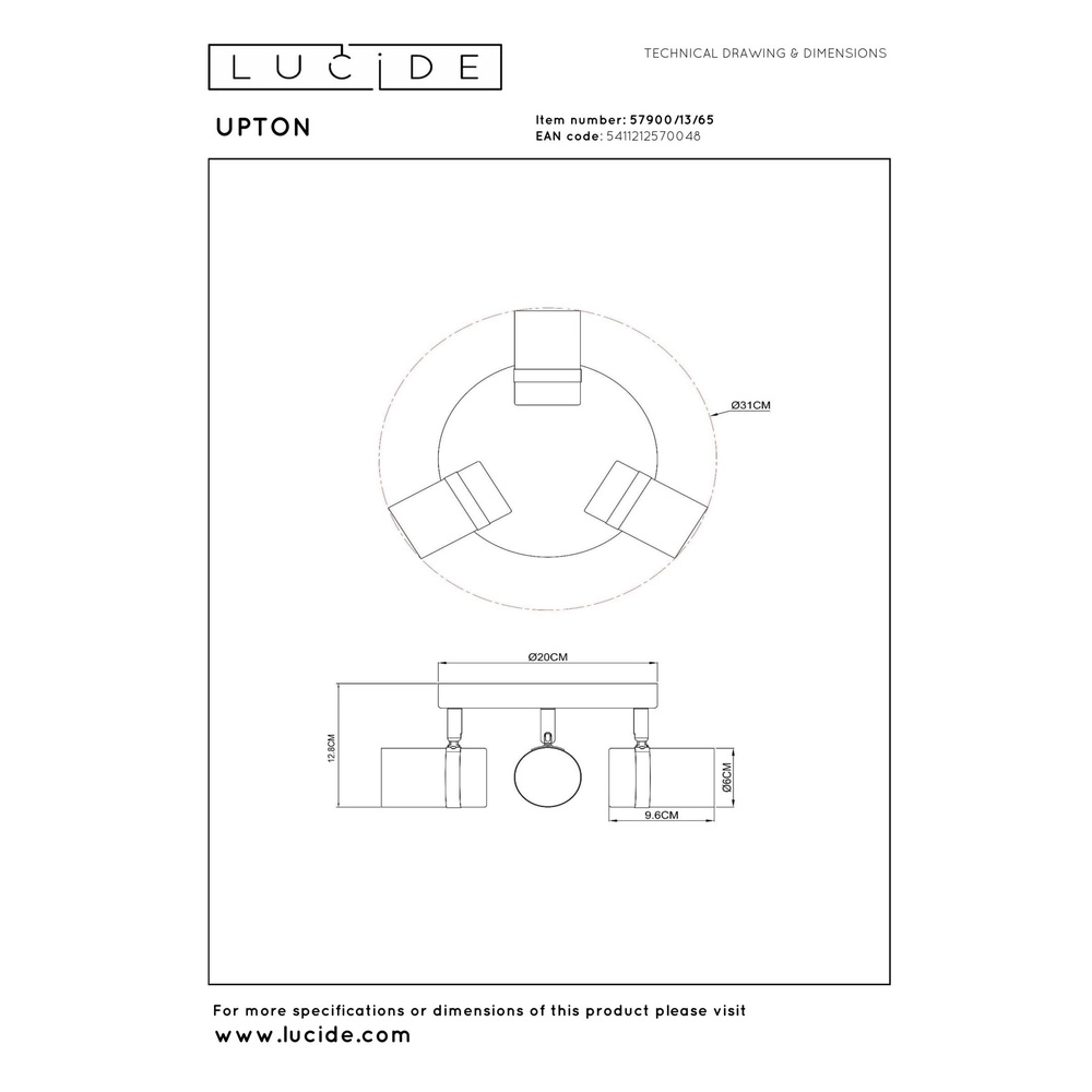 Plafondspot Upton 3-lichts zwart Lucide 5411212570048