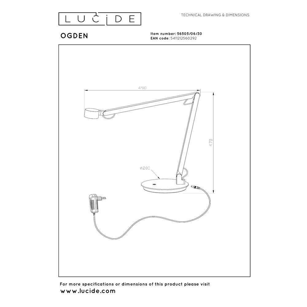 Bureaulamp Ogden zwart Premium by Lucide 5411212560292
