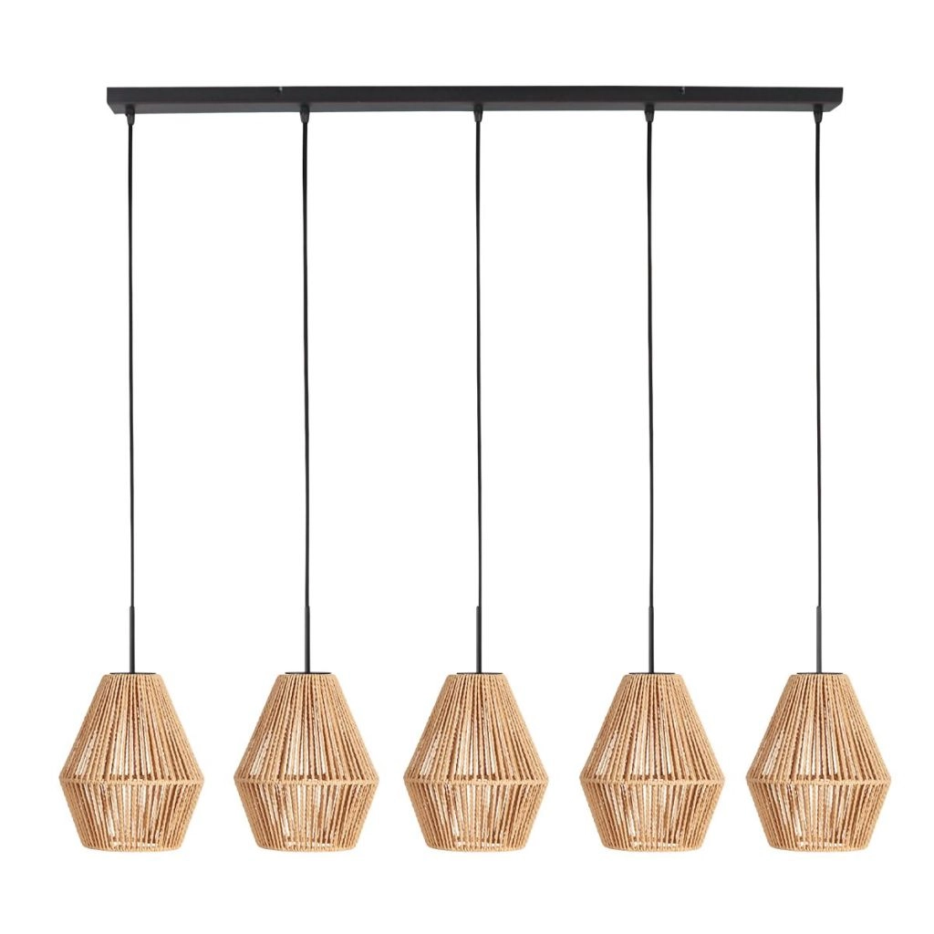 Hanglamp 5-lichts recht Ropex met rotan kappen Steinhauer 8712746183252