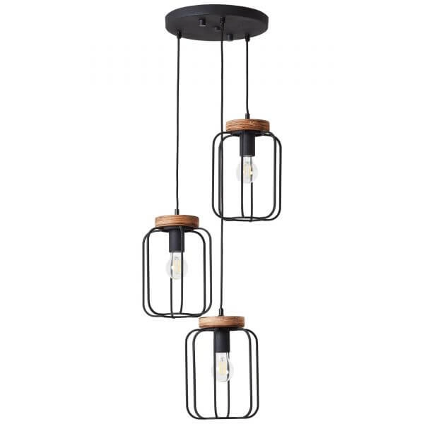 Hanglamp Tosh Disk 3-lichts zwart met houtbruin Brilliant 4004353395345