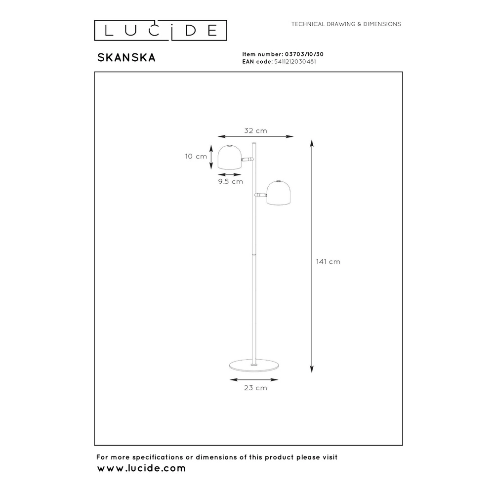 Vloerlamp Skanska 2-lichts zwart Lucide 5411212030481