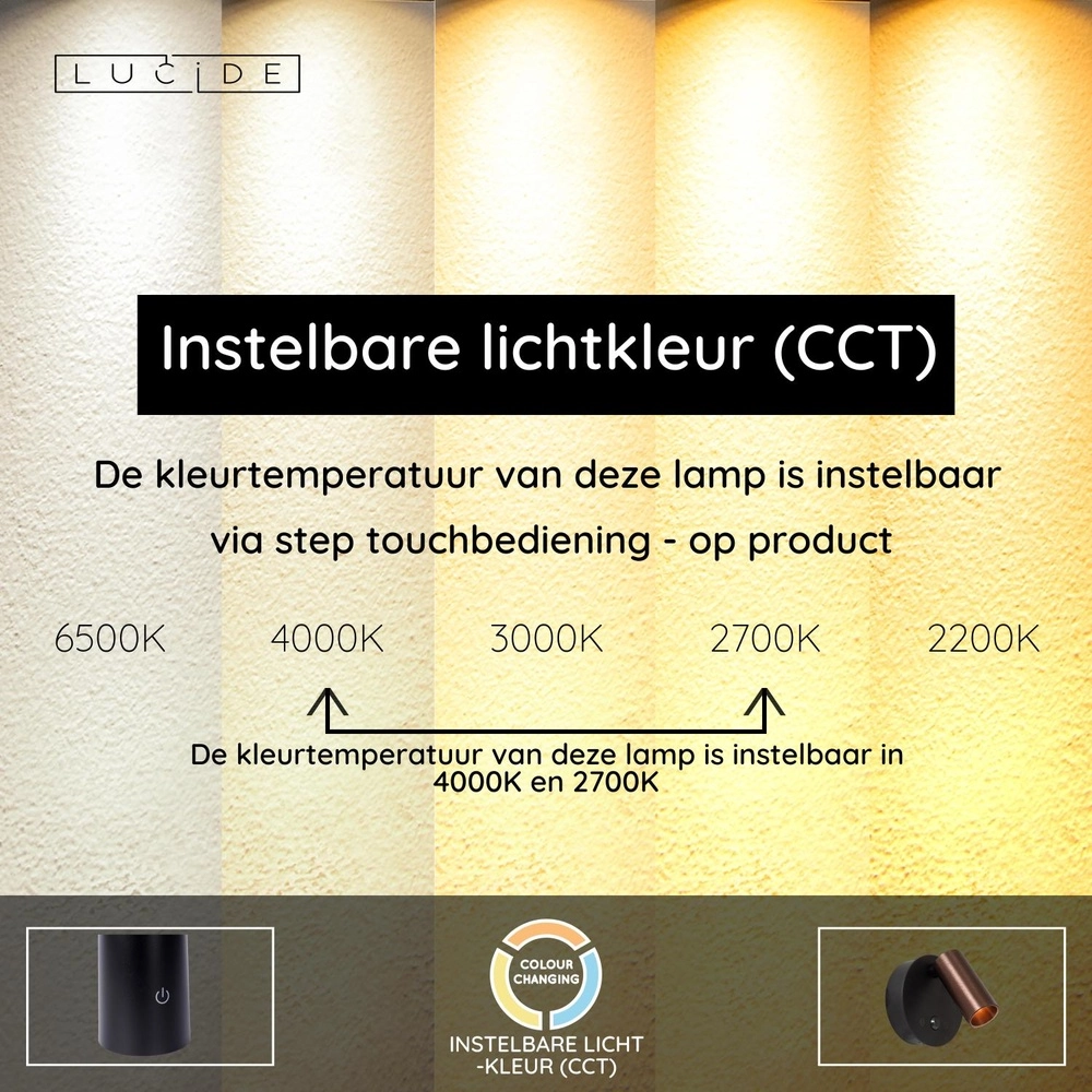 Oplaadbare wandlamp met sensor Toni magnetisch koffie bruin Lucide 5411212290588