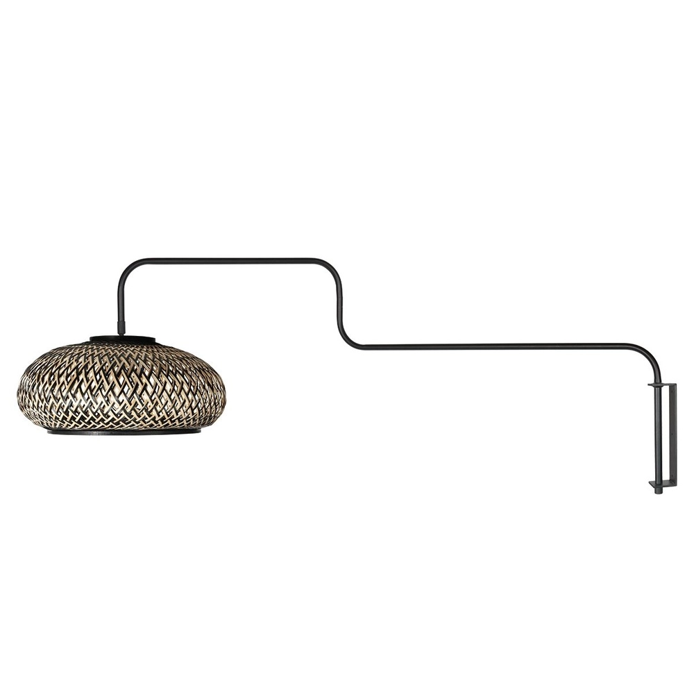 Muurlamp Bloeba zwart met rotan kap Steinhauer 8712746183016