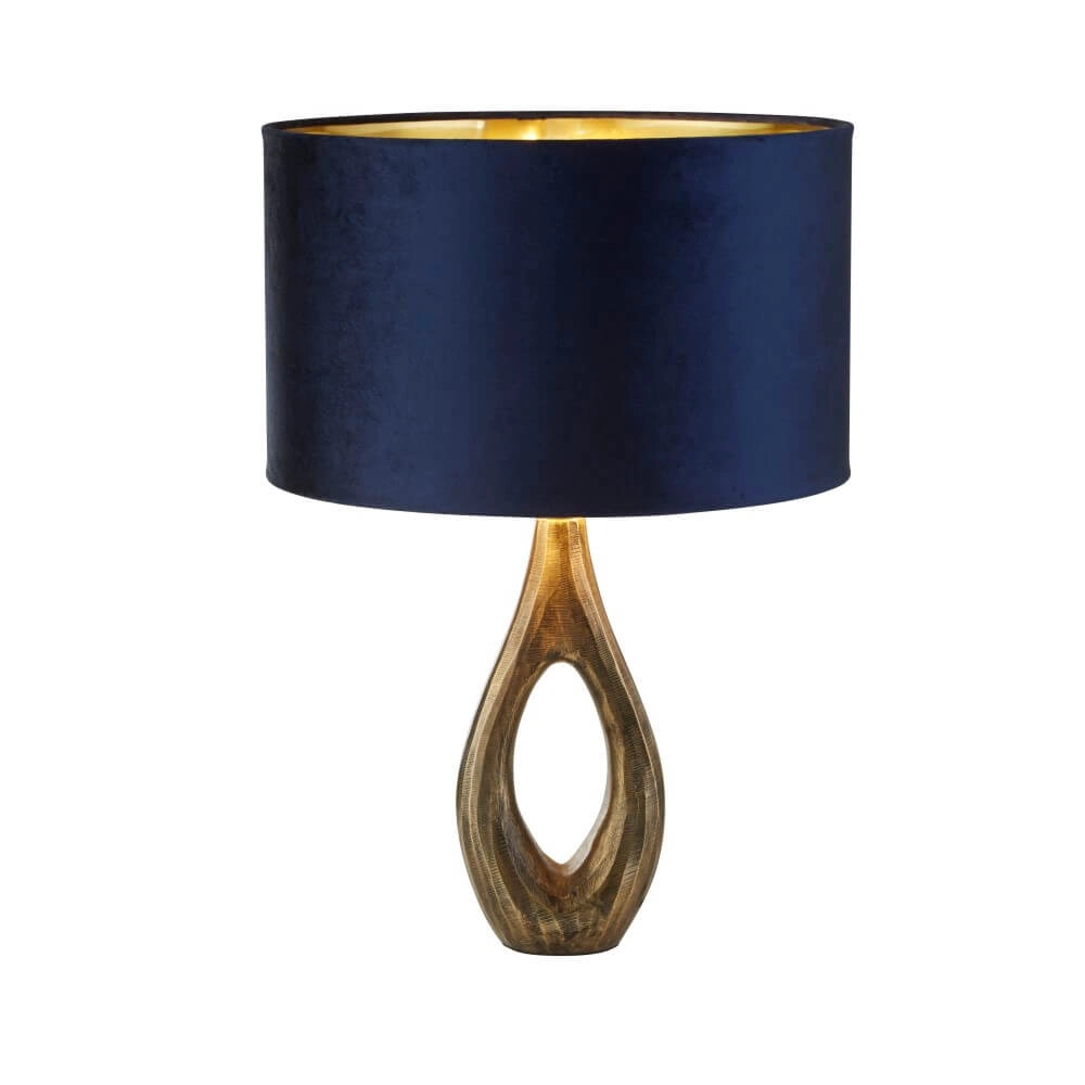 Gouden tafellamp Bucklow met donkerblauwe kap Searchlight 5053423257280