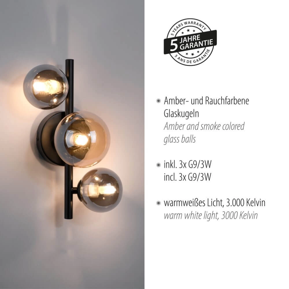 Zwarte wandlamp Popsicle 3-lichts Paul Neuhaus 4012248375501