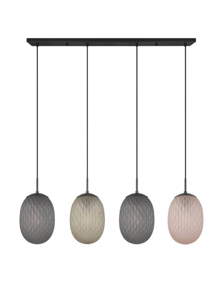 4-lichts hanglamp Facette met geribbeld gekleurd glas Trio 4017807616842