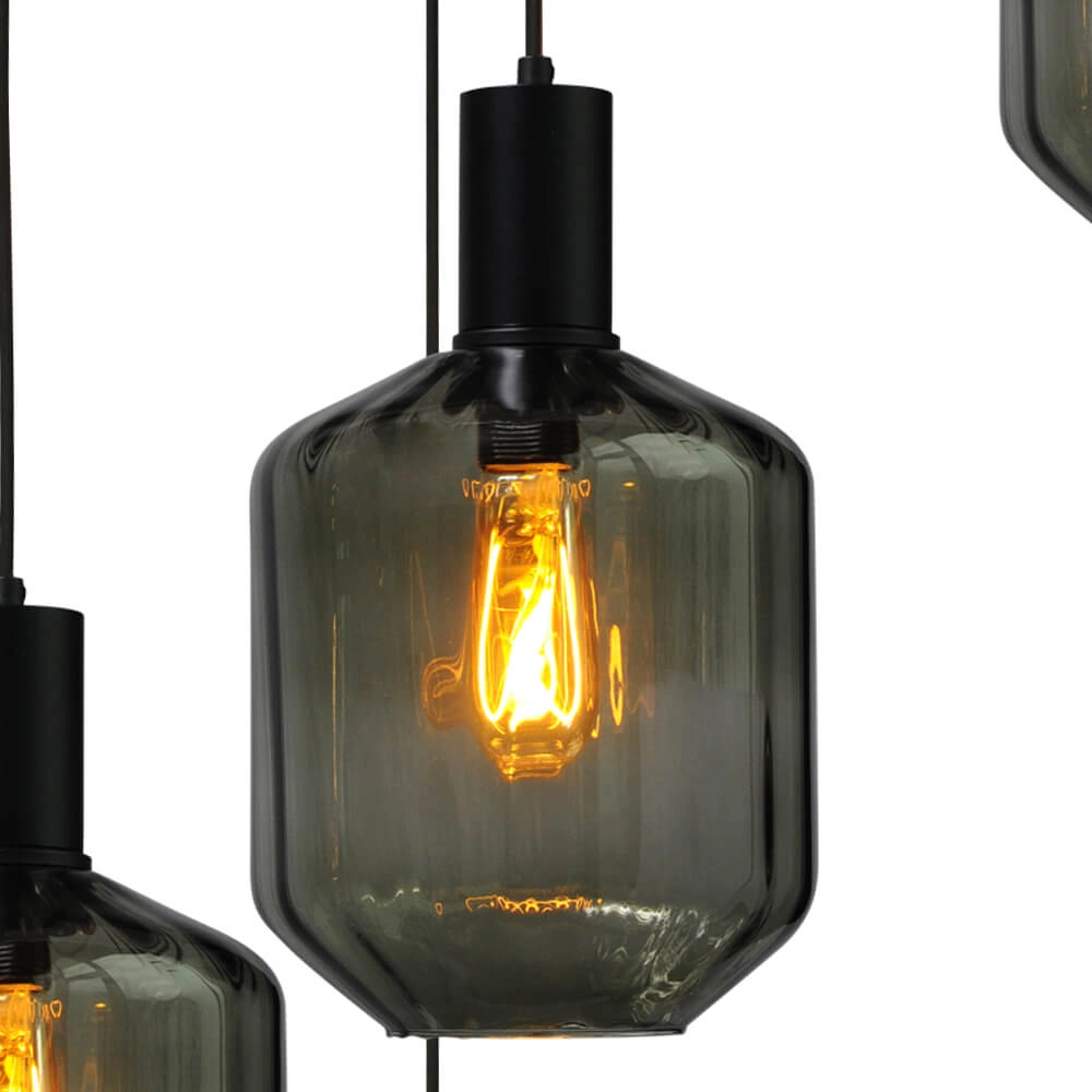 5-lichts vide hanglamp - zwart - Porto met Jagger green glazen Masterlight 8718121271132