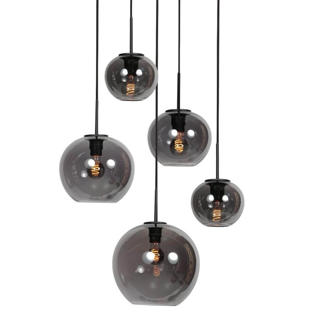 5-lichts hanglamp HaloSwap rond zwart en smoke glas Steinhauer 8712746179620
