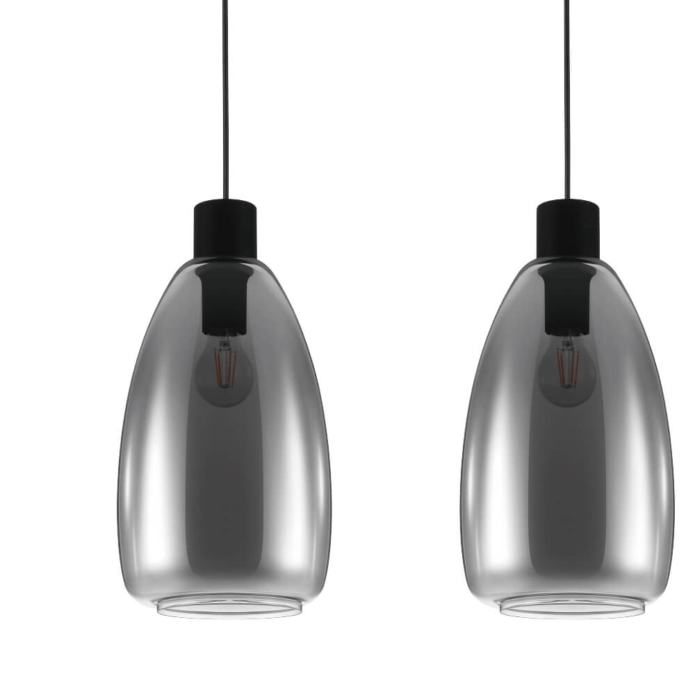 Glazen hanglamp Chelvey 3-lichts zwart met smoke glas Eglo 9002759321666