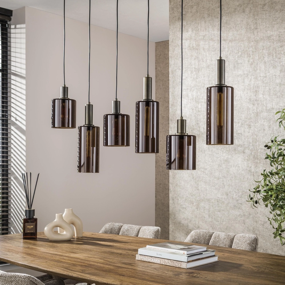 Eettafel hanglamp Sepiora Sienna bruin - donker glas Lyora 8716803513457