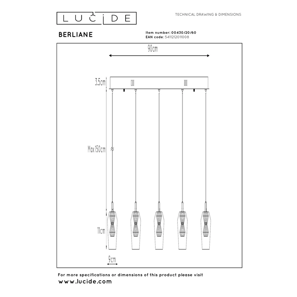 Unieke hanglamp Berliane 5-lichts recht Lucide 5411212011008