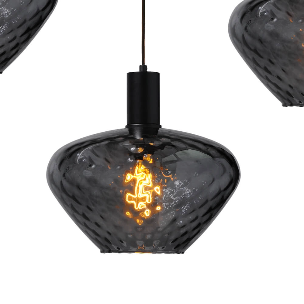 5-lichts hanglamp - zwart - Porto met Blossom smoke glazen Masterlight 8718121270241