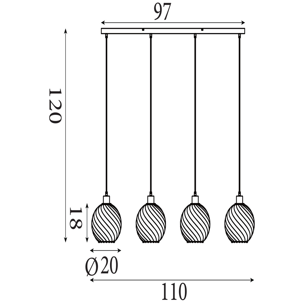 Hanglamp Radiance 4-lichts zwart Searchlight 5053423305806