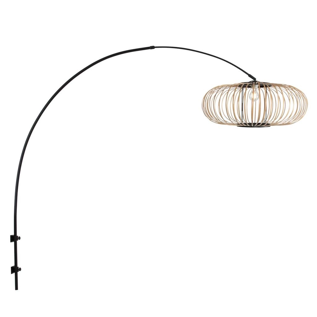 Zwarte wandlamp Sparkled Light met bamboe kap Ø60cm